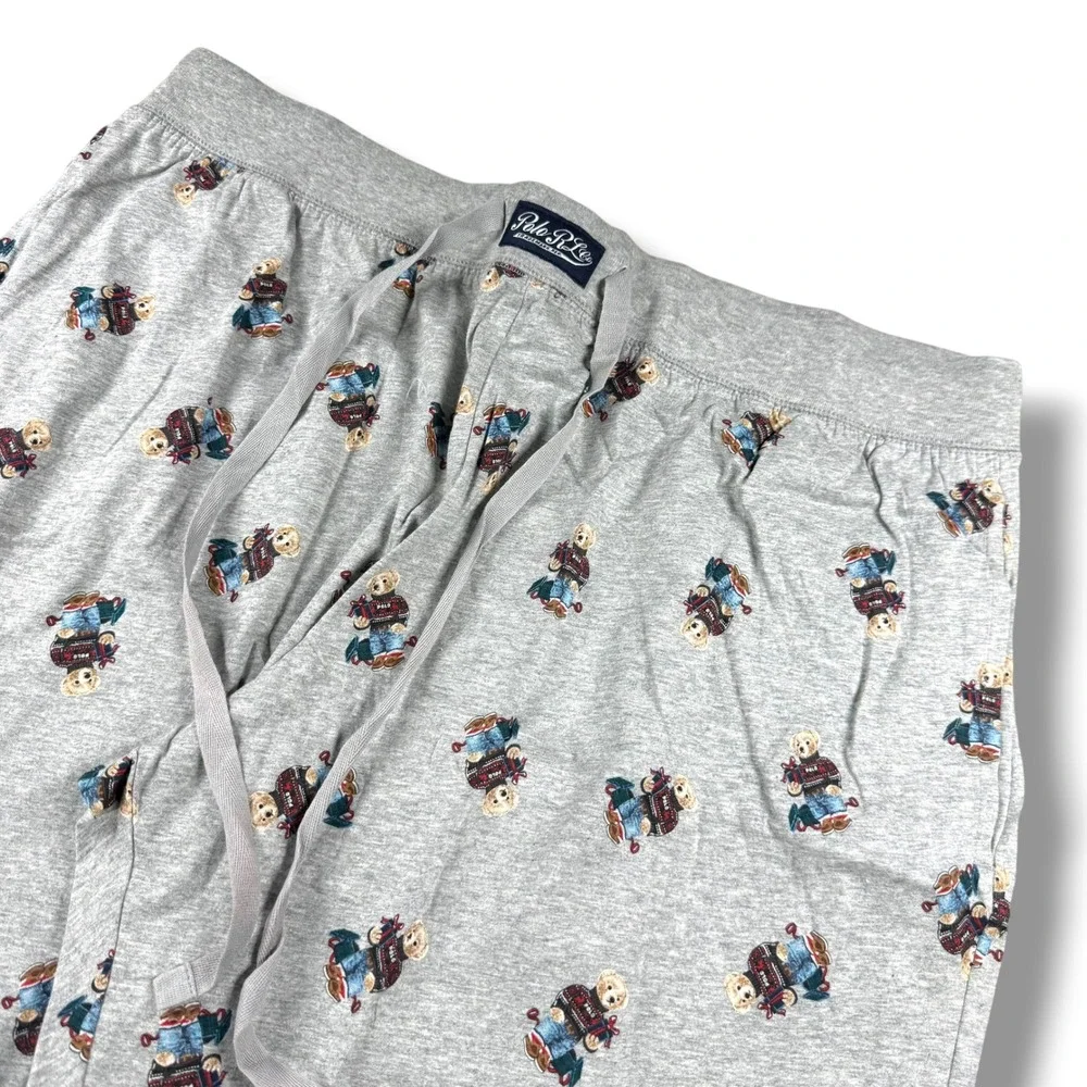 Polo Ralph Lauren Jogger Pajama Pants Mens XL Grey All Over Polo Bear